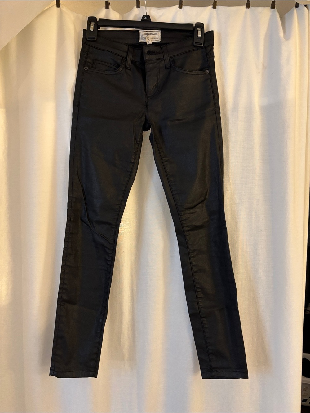 Current/Elliott Black Coated Skinny Jeans